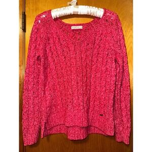 Abercrombie & Fitch Wool Blend Pink Red Cable Loose Knit Sweater Size L‎